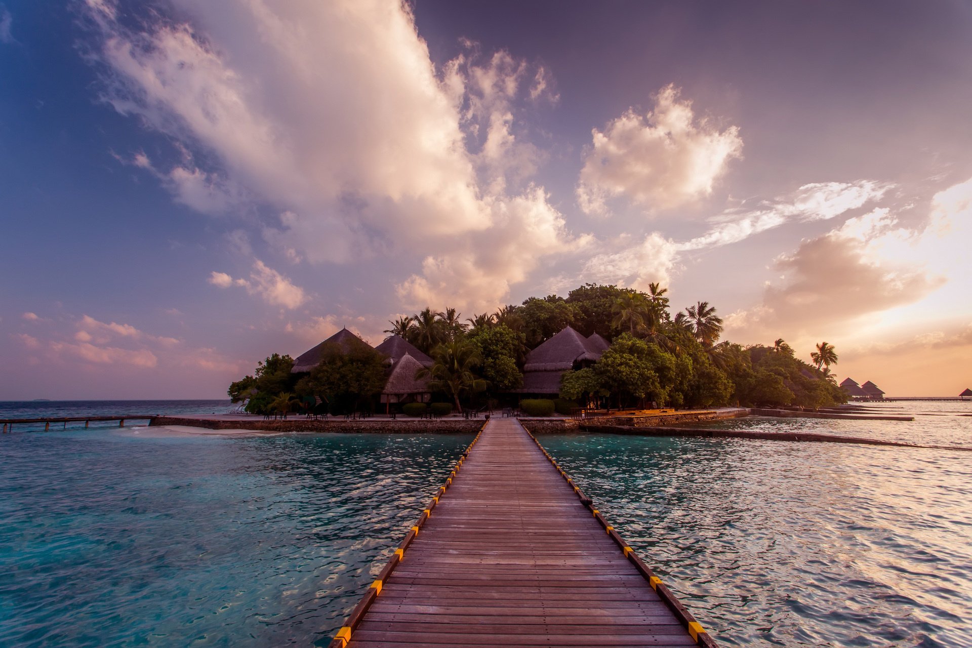 bridges piers the ocean the sky island greens palm tree