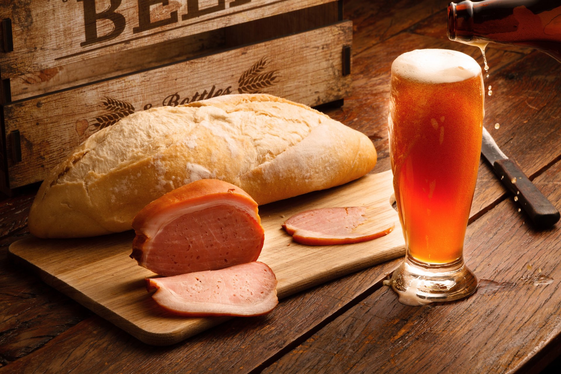 bière verre jambon charcuterie pain pain