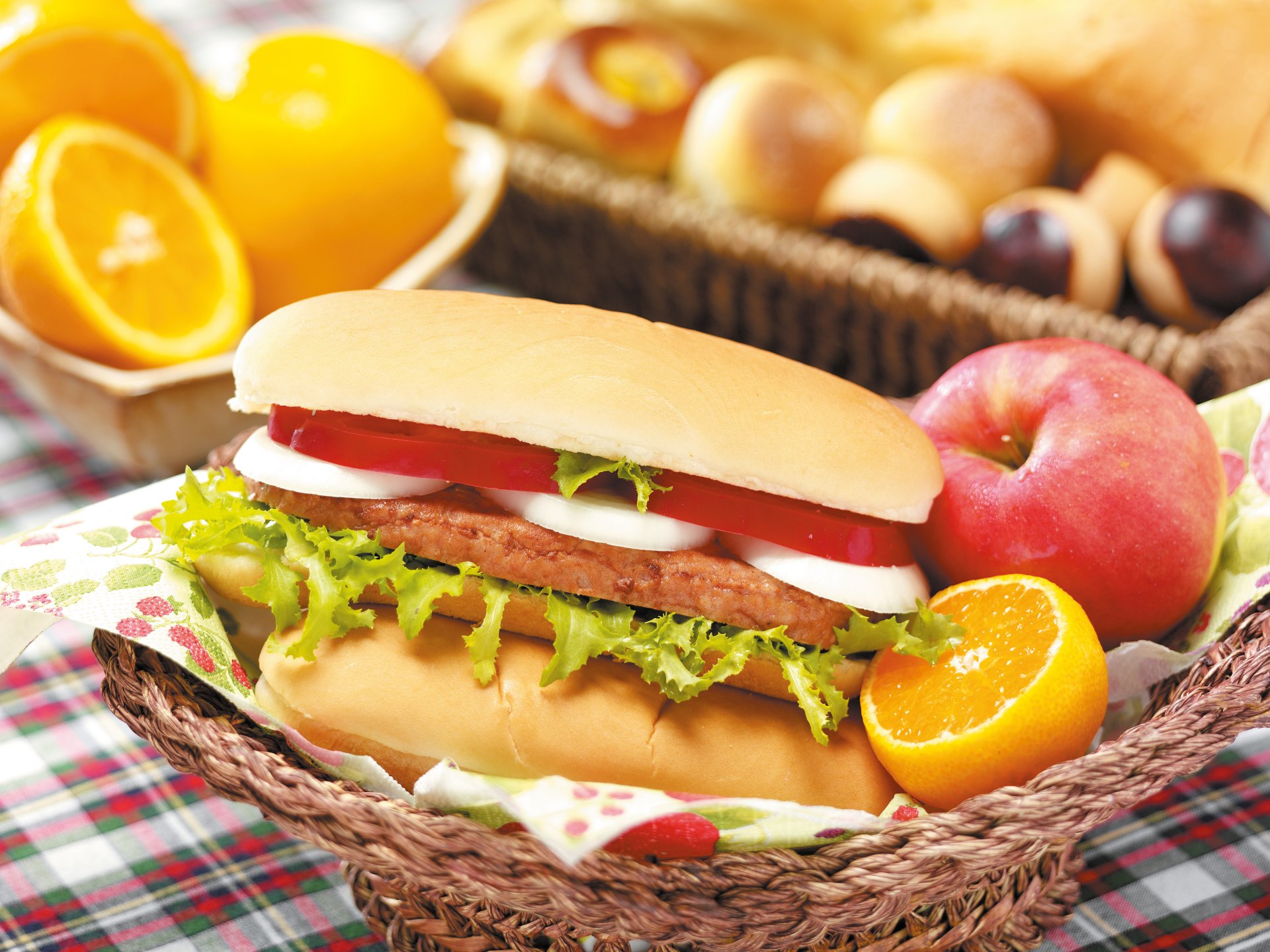 körbe obst muffin gebäck orangen apfel sandwich pfeffer grüns