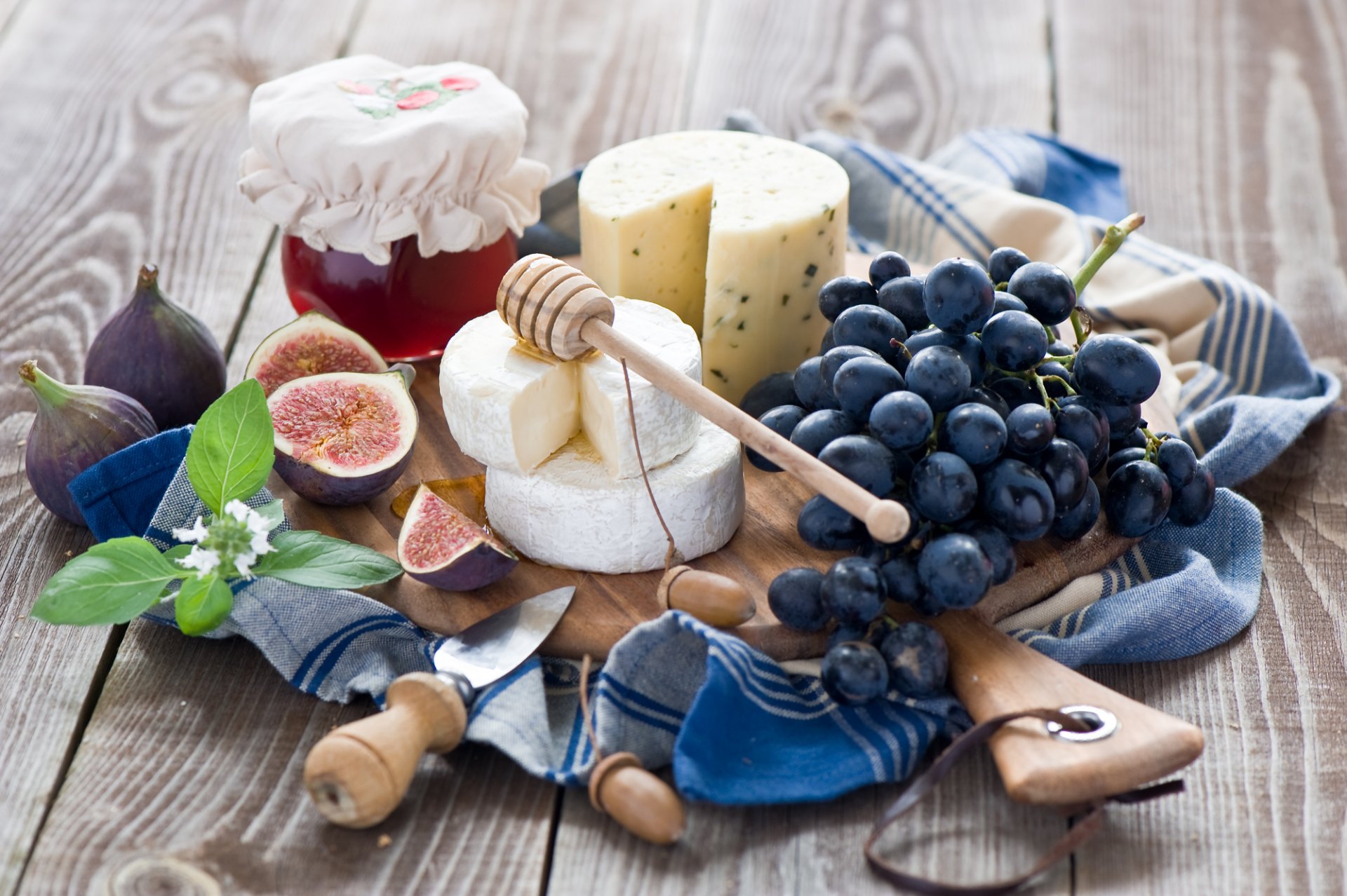 grapes figs cheese still life