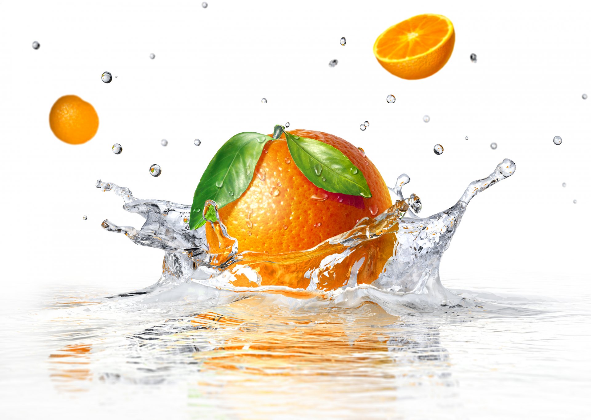 weißer hintergrund orange spritzer wasser orange sprays