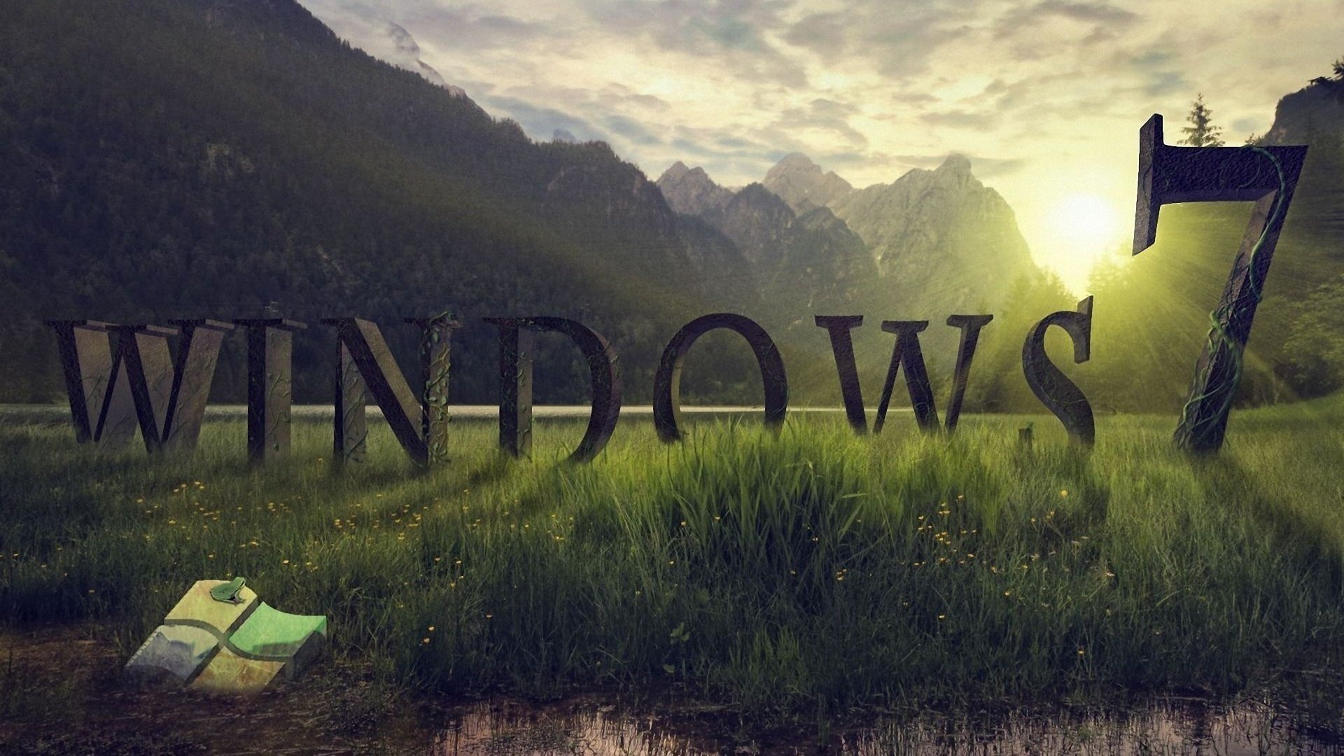 windows 7 the program saver grass frog mountains sunset