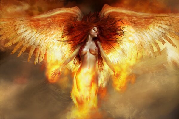 Ange fille Rousse en feu