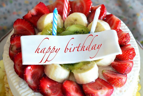 Strawberry banana birthday cake