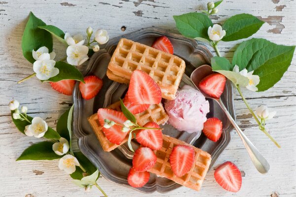 Waffles with berries on a plate