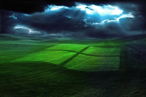 Fondo de pantalla de Windows campo y nubes