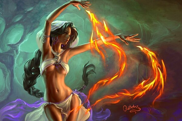 Beautiful girl and fire magic