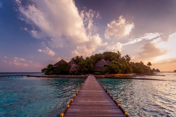 A bridge to a tropical island in the ocean