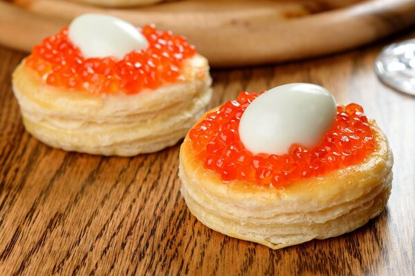 Volovany with red caviar