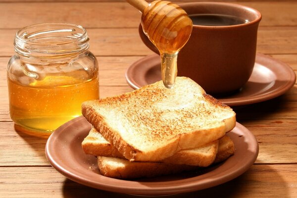 Toast with honey and tea