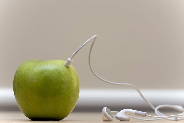 Positive apple listens to music