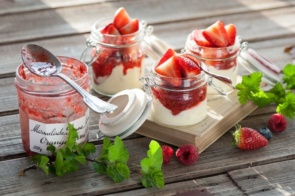 Three strawberry jam desserts