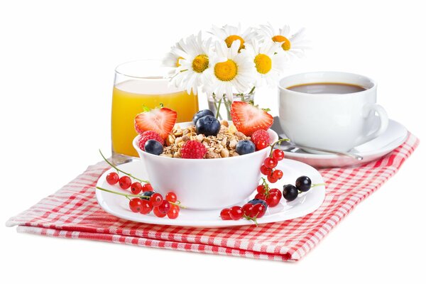 Still life breakfast with coffee and flowers