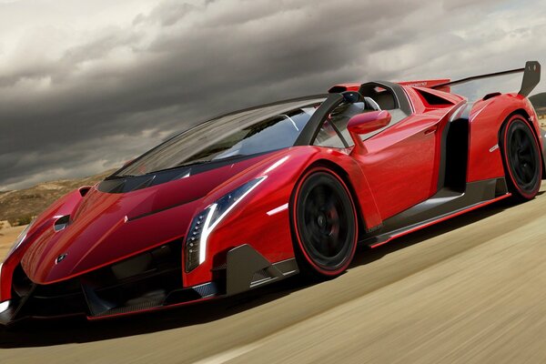 Lamborghini jaune-rouge sur autoroute