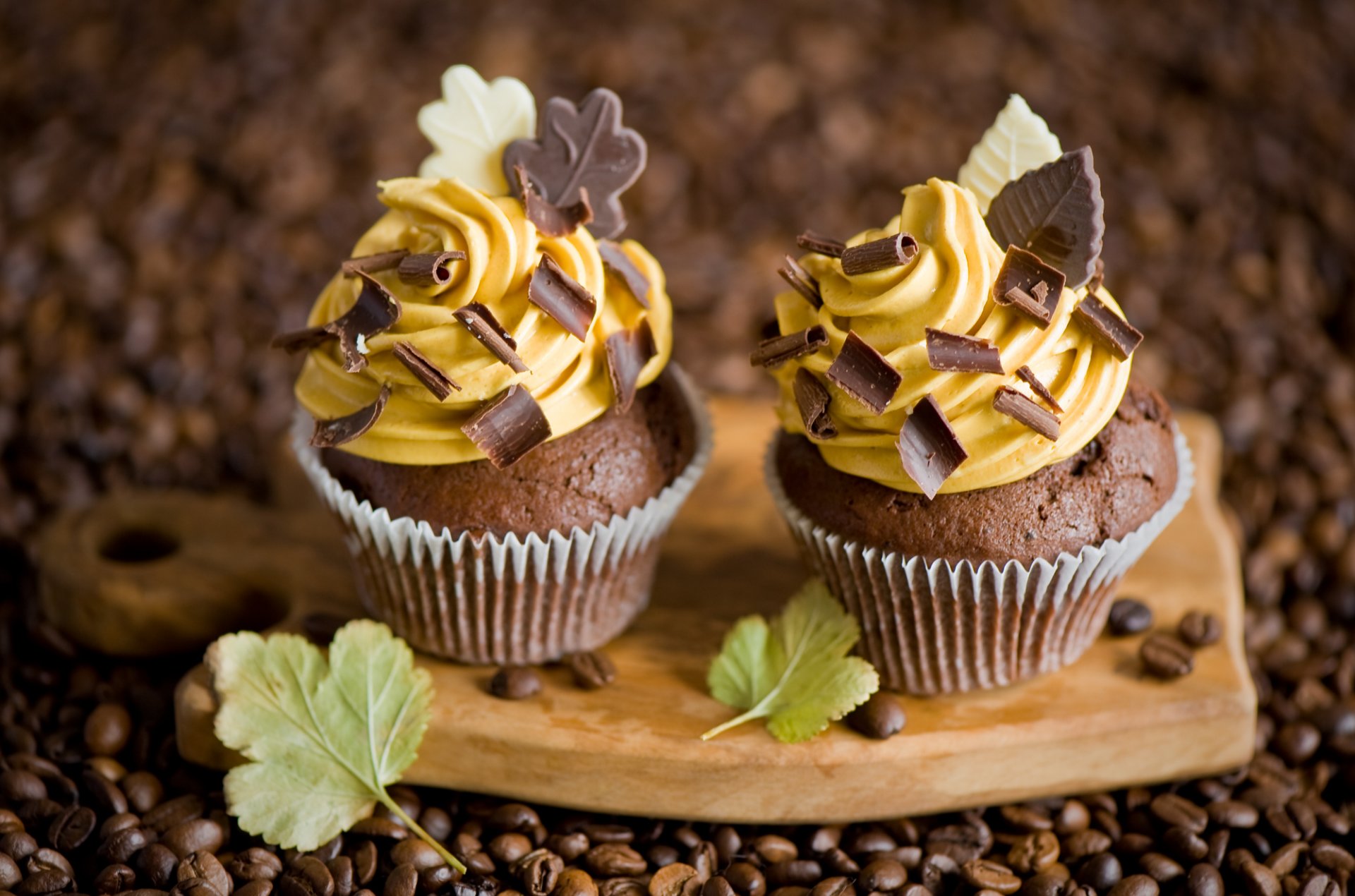 cupcakes crema giallo cioccolato foglioline caffè grani bordo cibo cottura dessert dolci dolce anna verdina