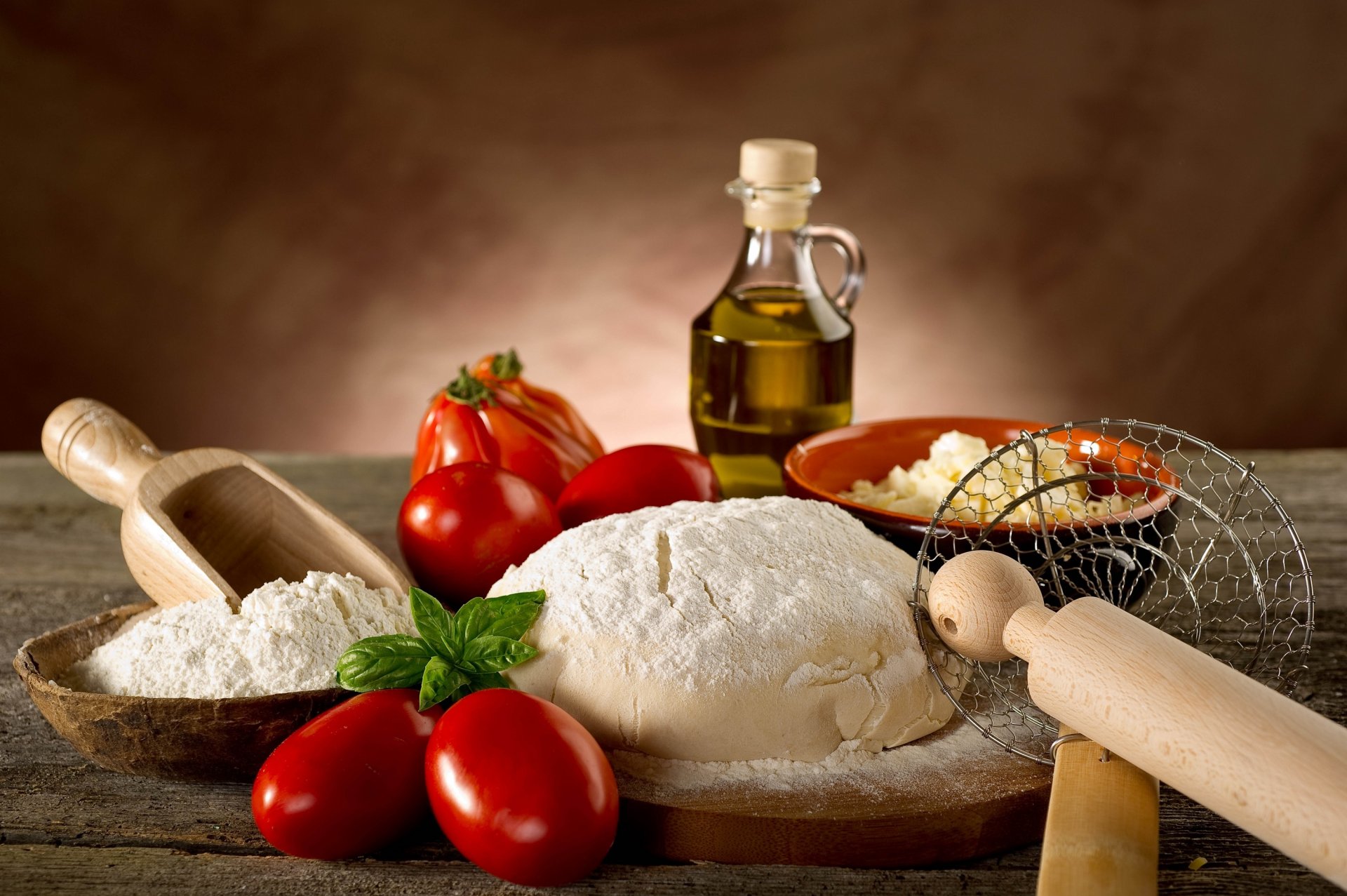 bread dough flour tomatoes oil