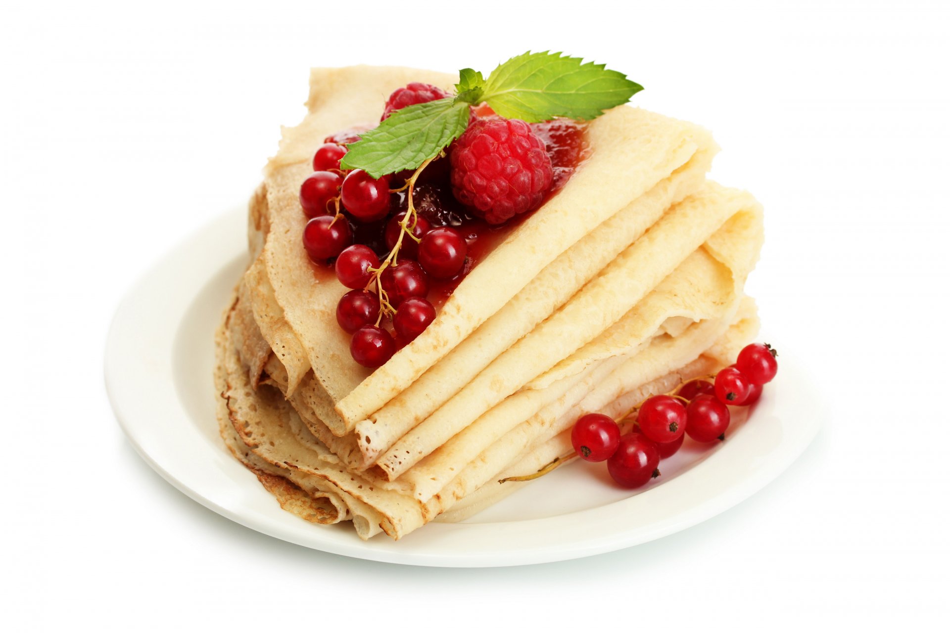 food pancakes pancakes with berries red currant viburnum raspberry yum-yum wallpaper