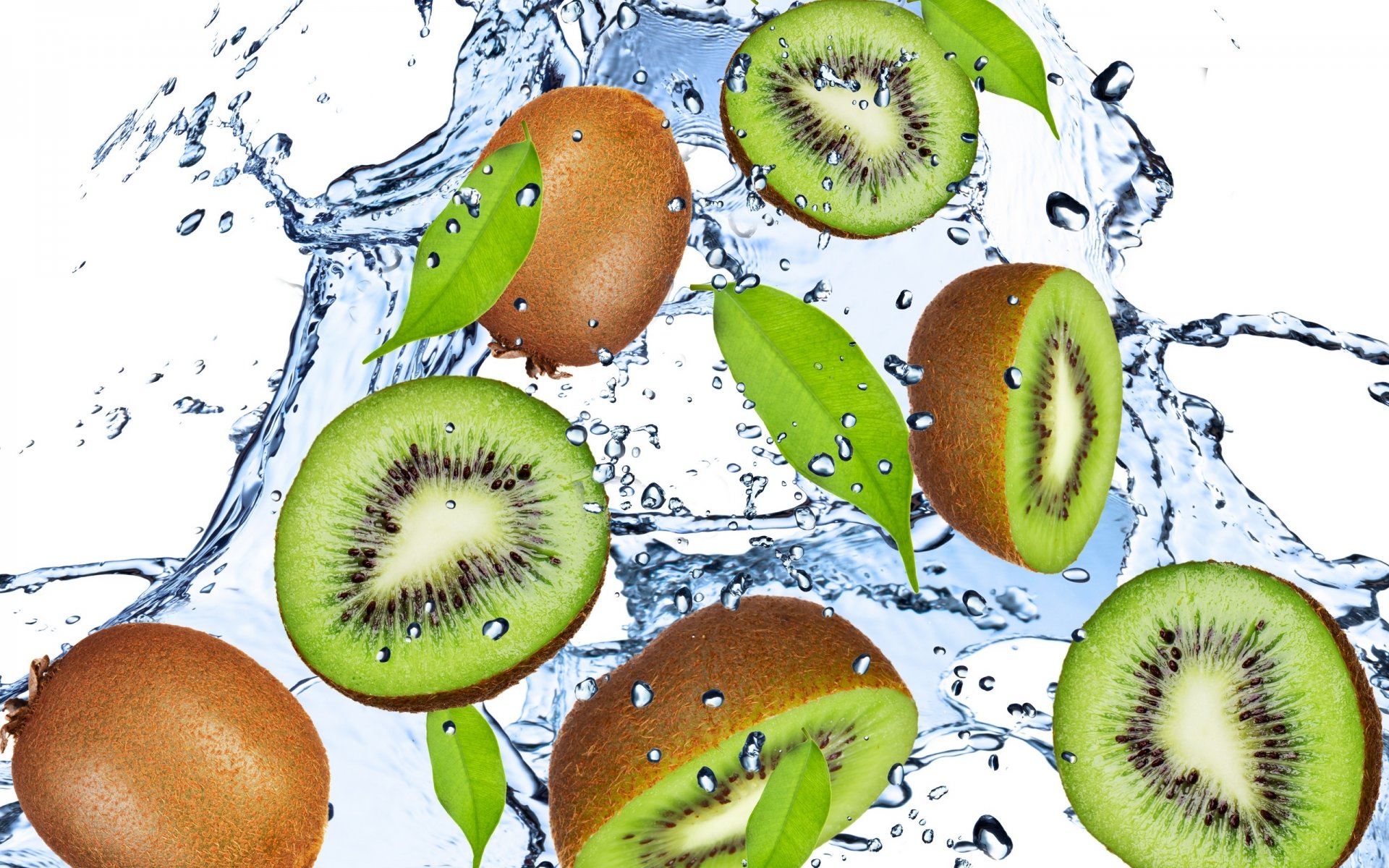 kiwi verde agua gotas spray fruta salpicaduras frescura