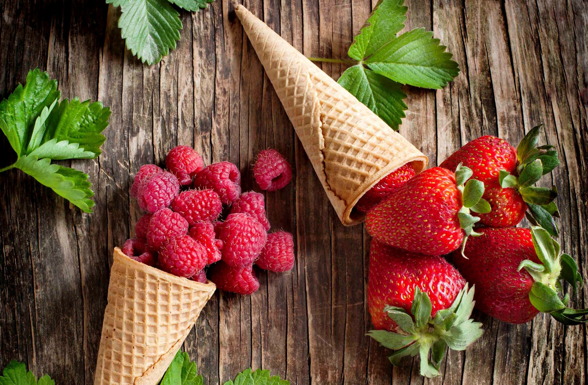 himbeeren erdbeeren beeren sommer horn waffel dessert