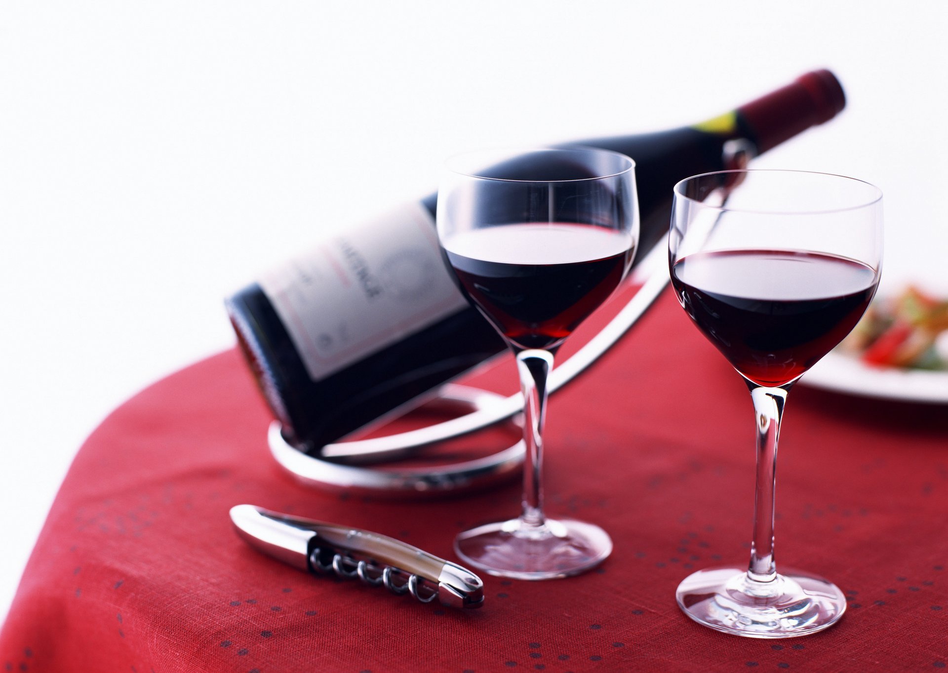 table glasses red wine a bottle corkscrew