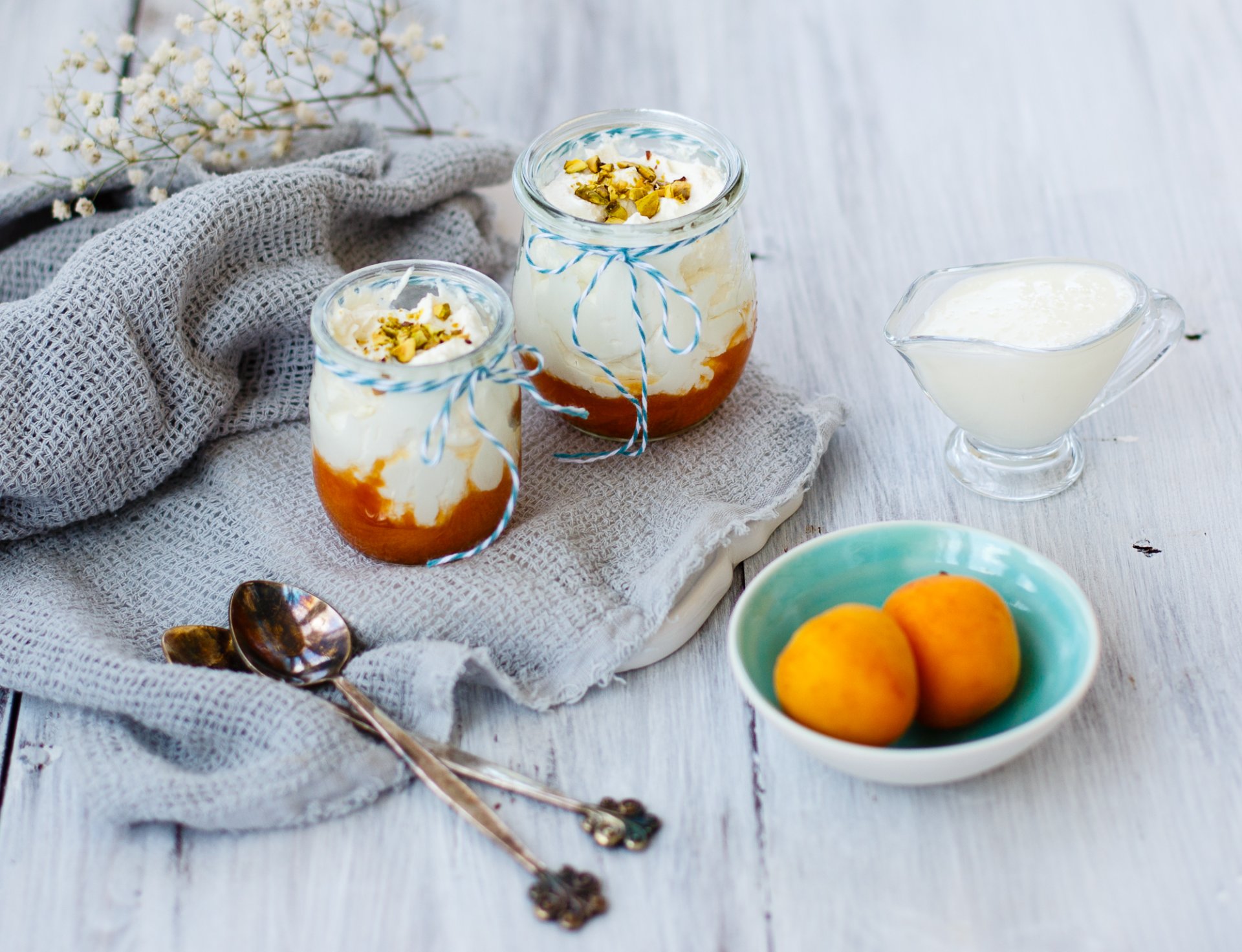 dessert panna cotta apricots fruit cream cream spoons julia husainova