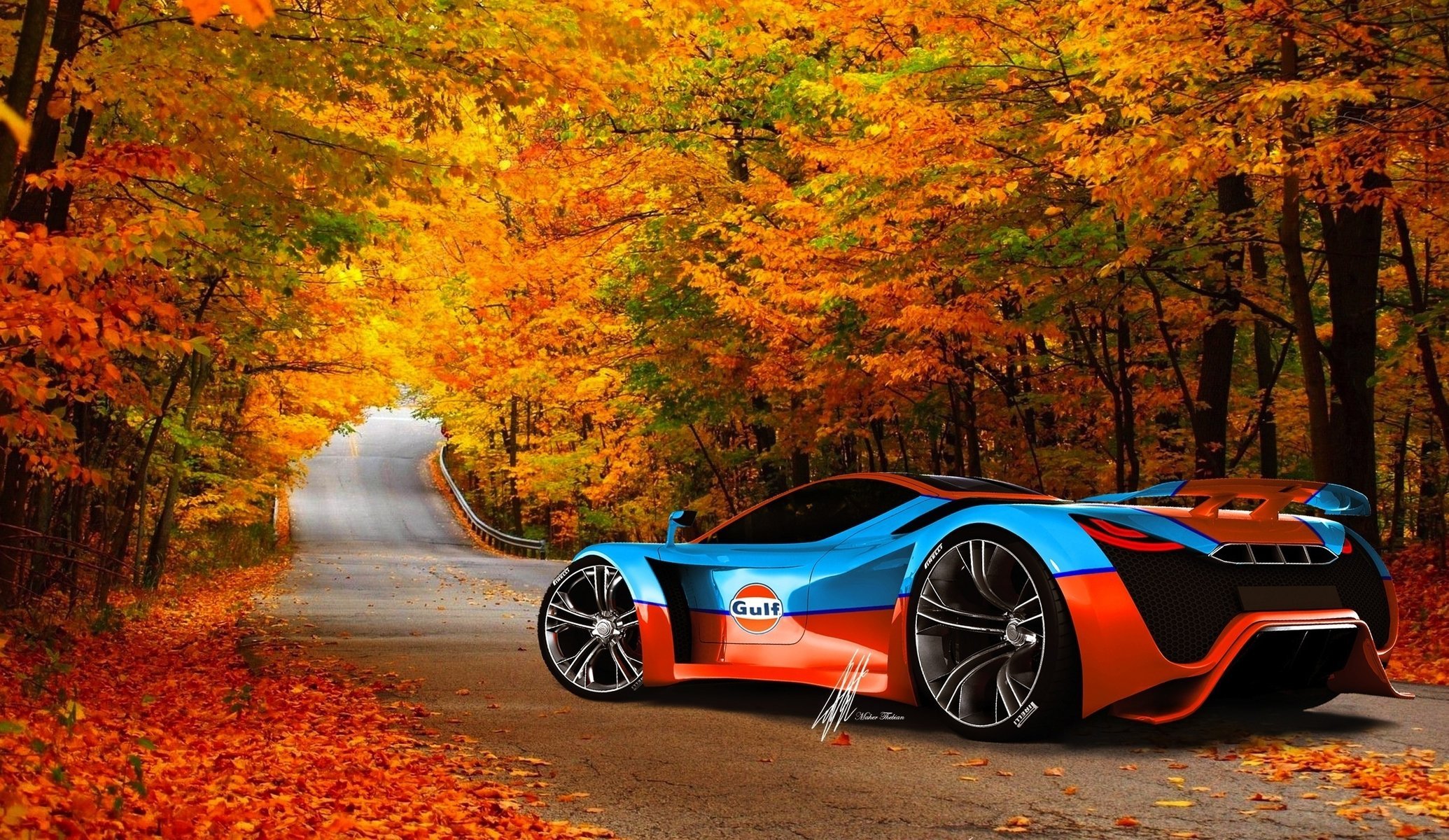 supercar strada autunno