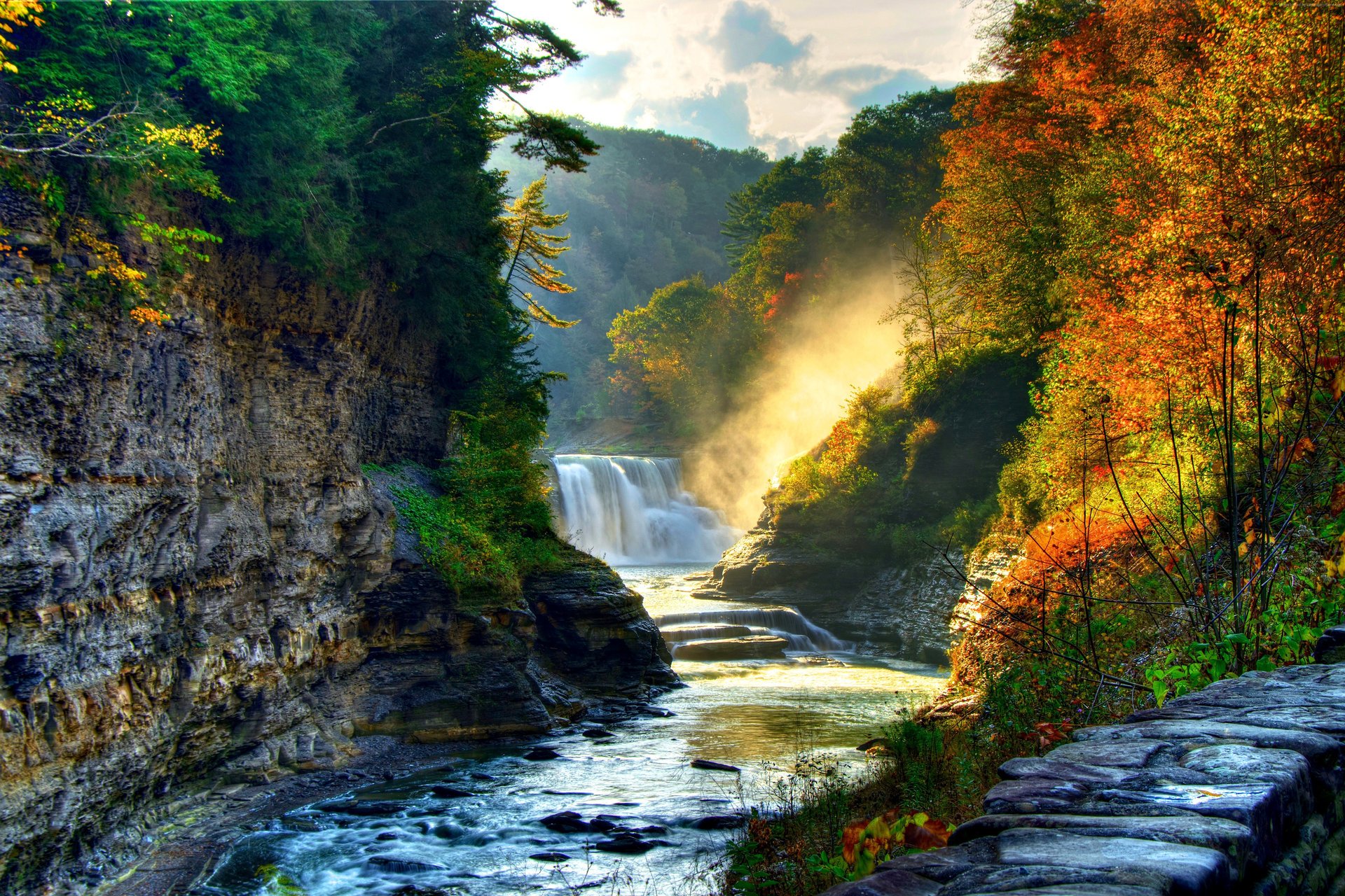 autunno cascata fiume foresta roccia natura