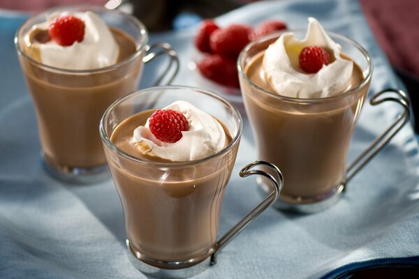 Cocoa with milk cream and berries