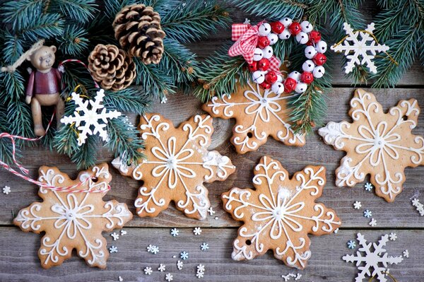 New Year s pastries, cookies in the shape of snowflakes