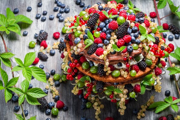 Delicious cake with different berries