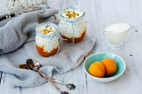 Delicious cream dessert with apricots