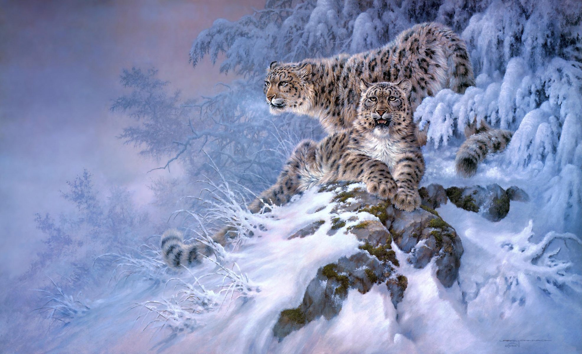 leopardo de las nieves invierno nieve bosque arte