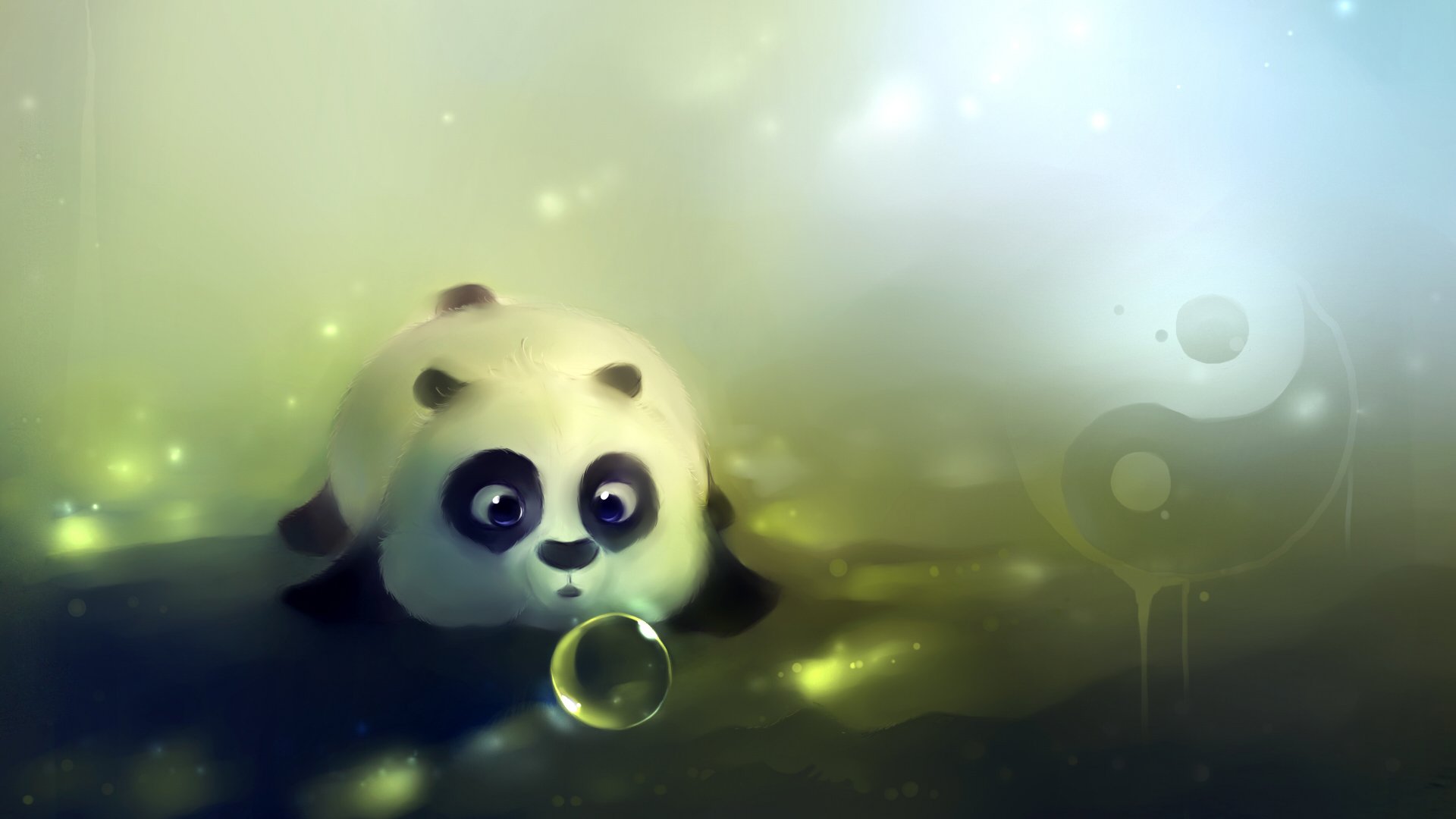 panda orso orso bolla palla si trova yin-yang dampling disegno artista apofi