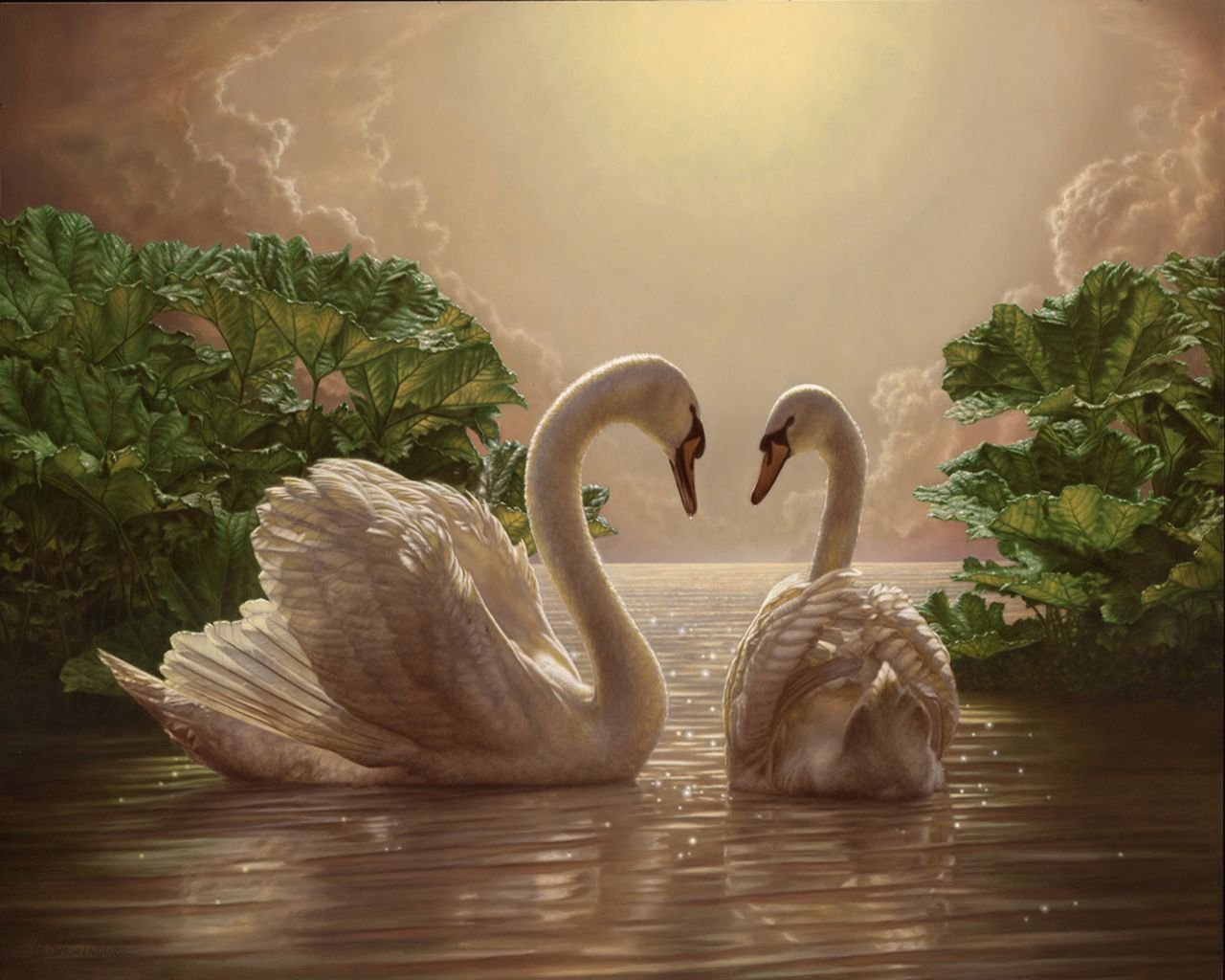 cygnes soirée deux romance peinture