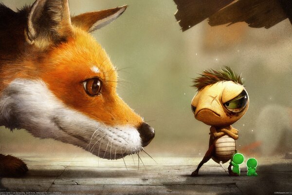 A fox wants to make friends with an ant drawing