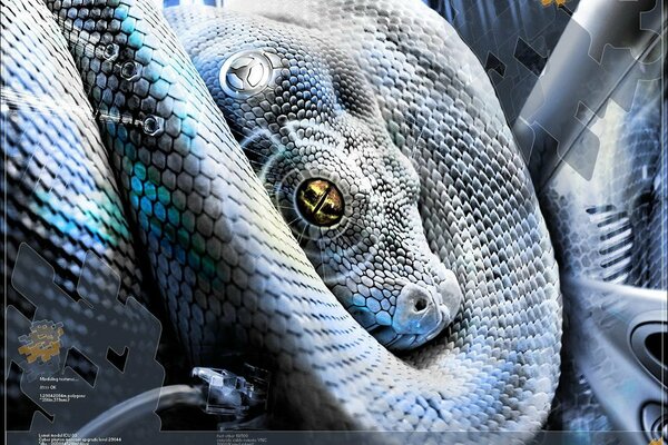 Photo of a blue snake in modern processing