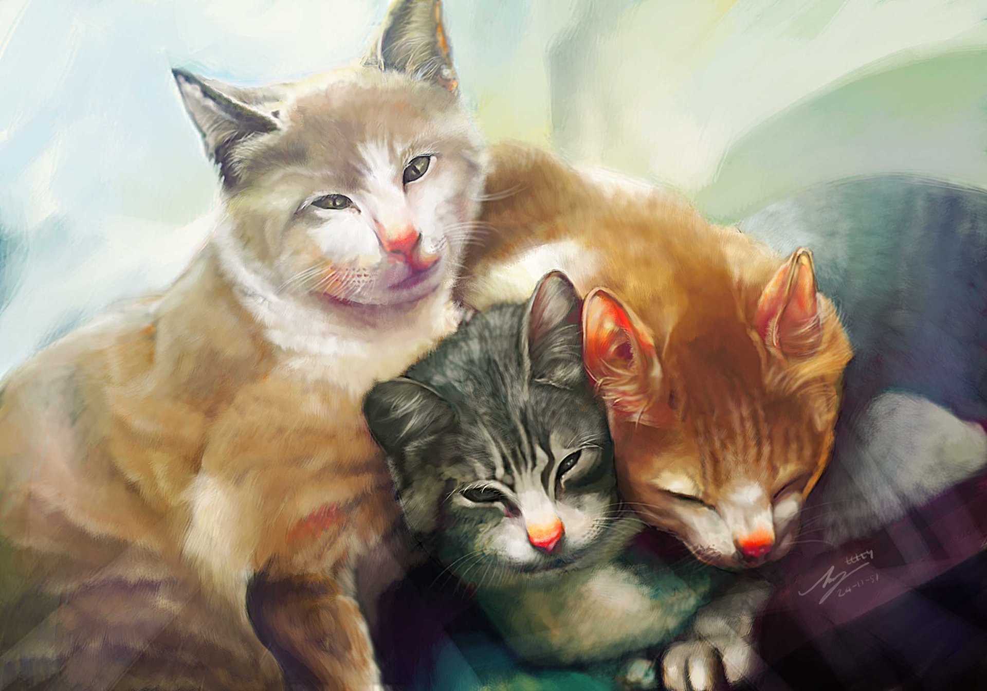 arte pintura gatos tres tres cote