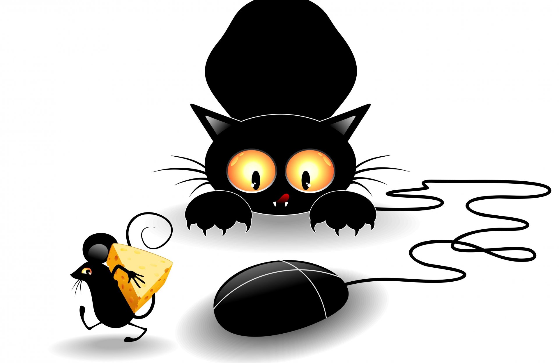 cat black view claws feet mouse cheese vector