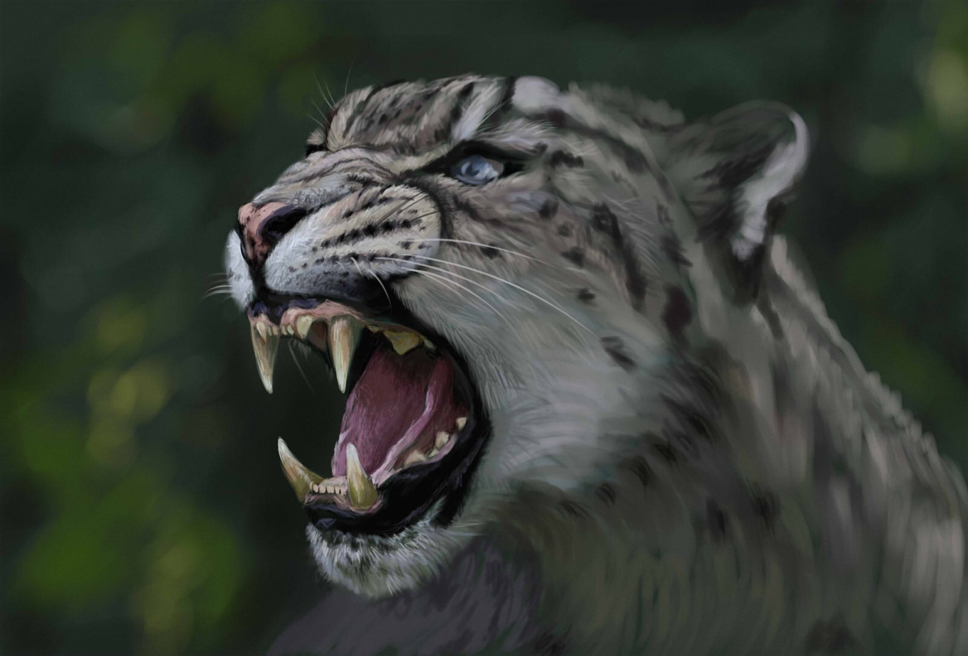 arte leopardo irbis gatto selvaggio predatore testa bocca