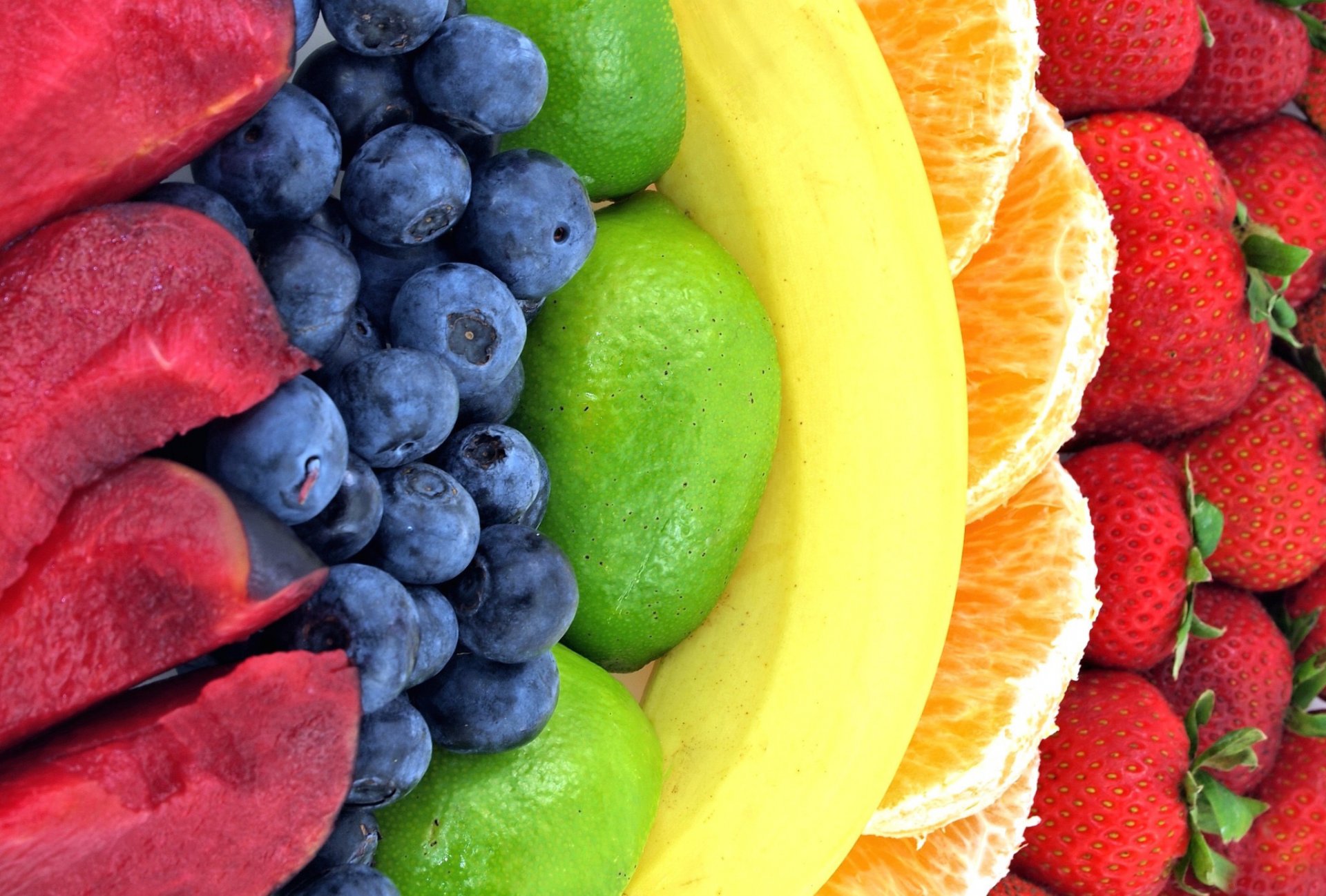 flowers fruits rainbow close up strawberry orange banana lemon currants drain