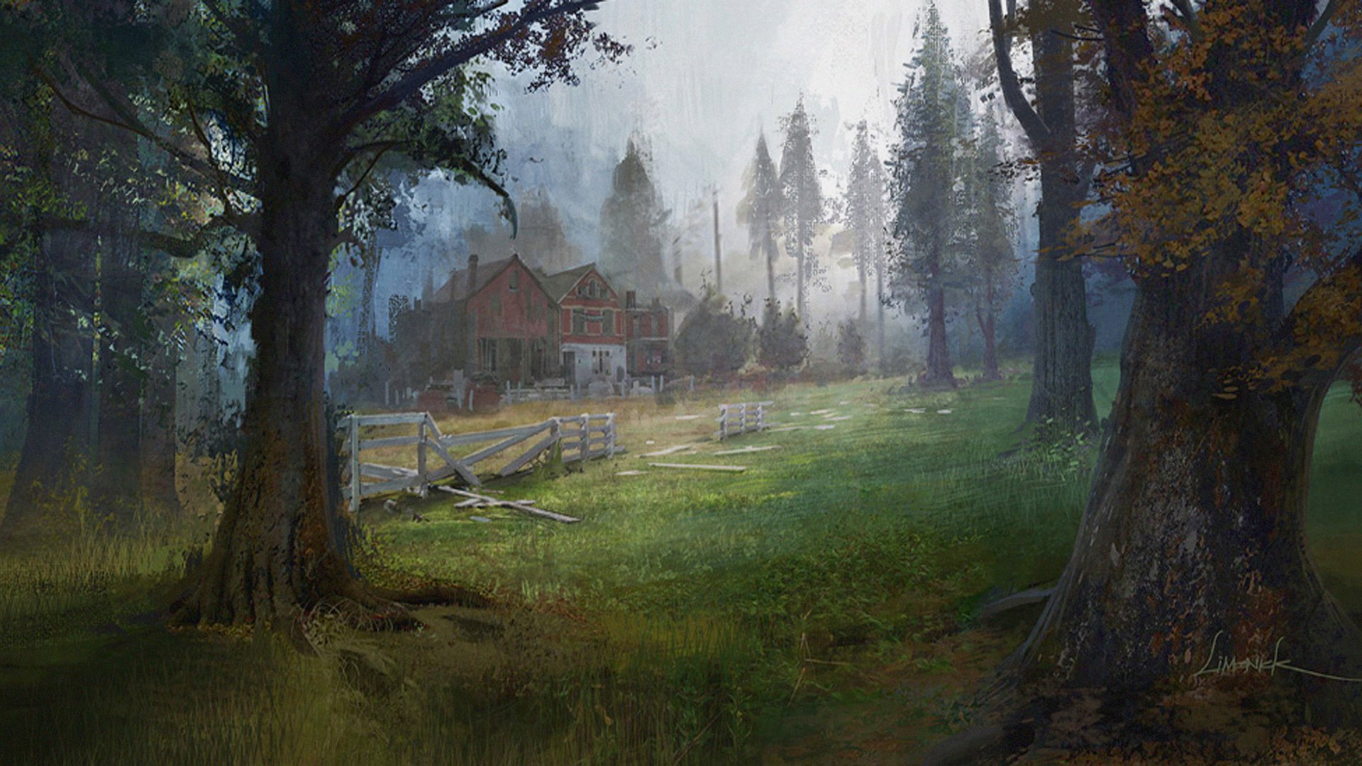 arte the last of us foresta alberi casa