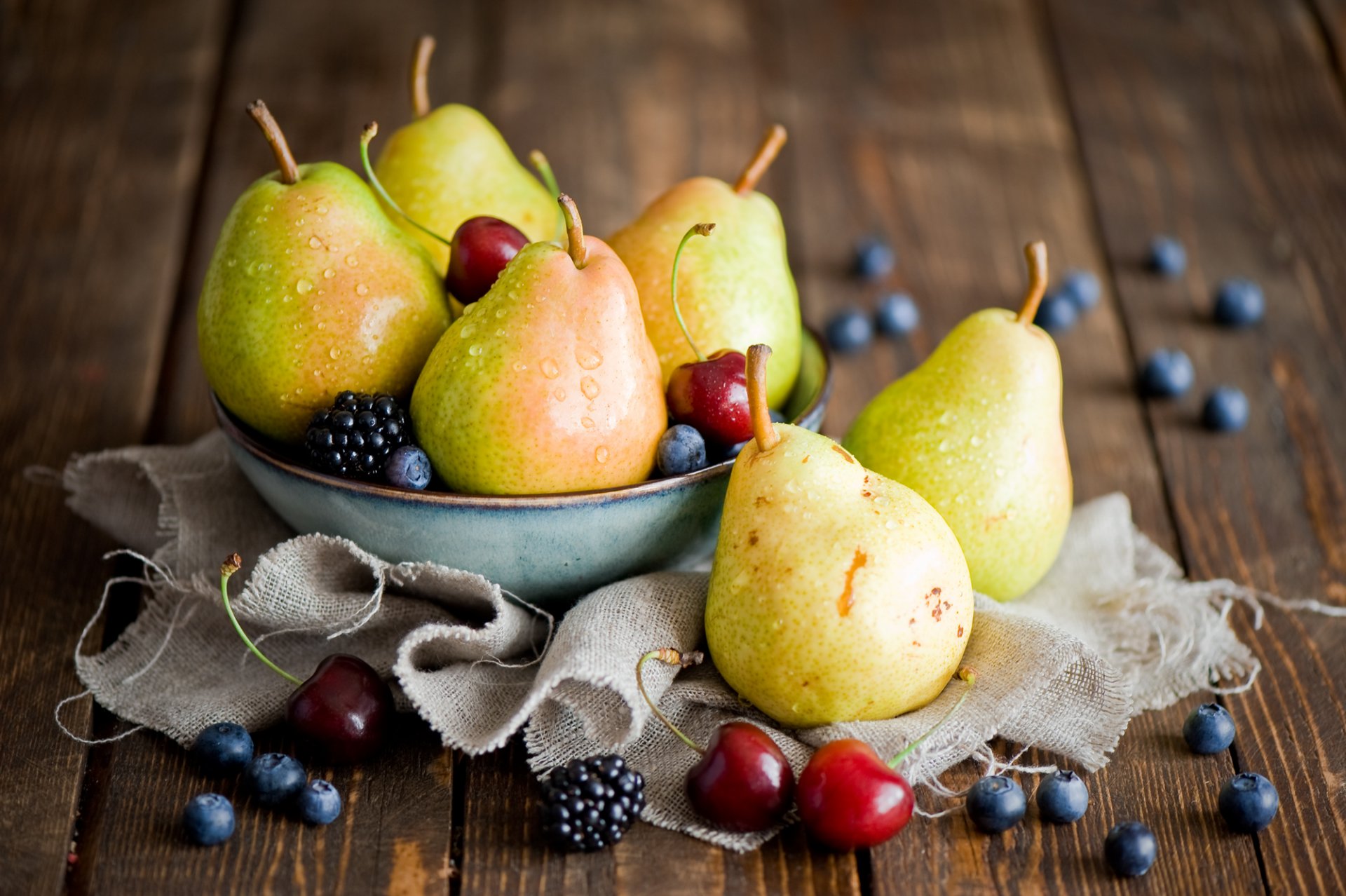 fruits berries pear cherry blackberry blueberries still life