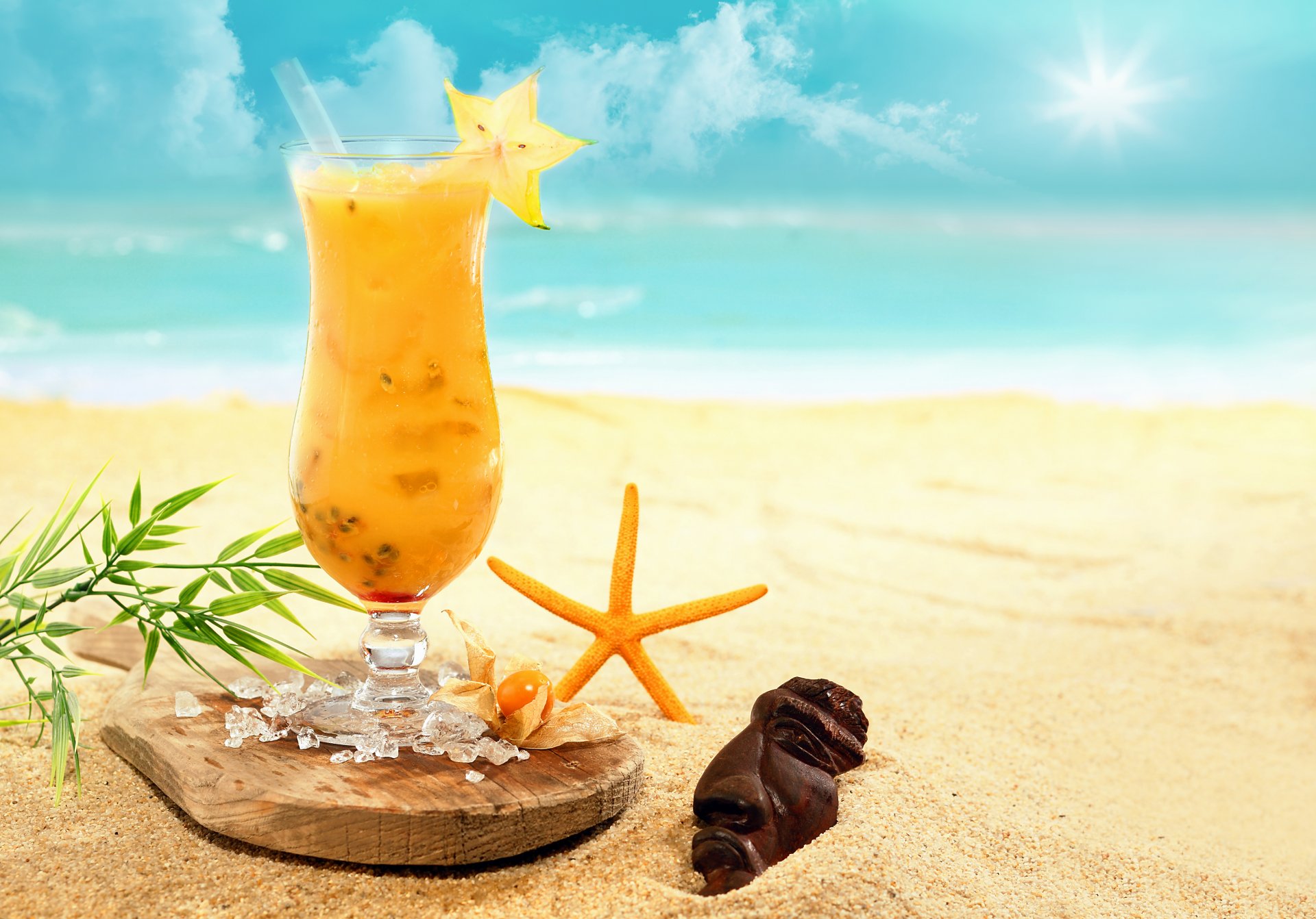 cocktail zitrusfrucht eis karambolage strand sand sommer urlaub urlaub