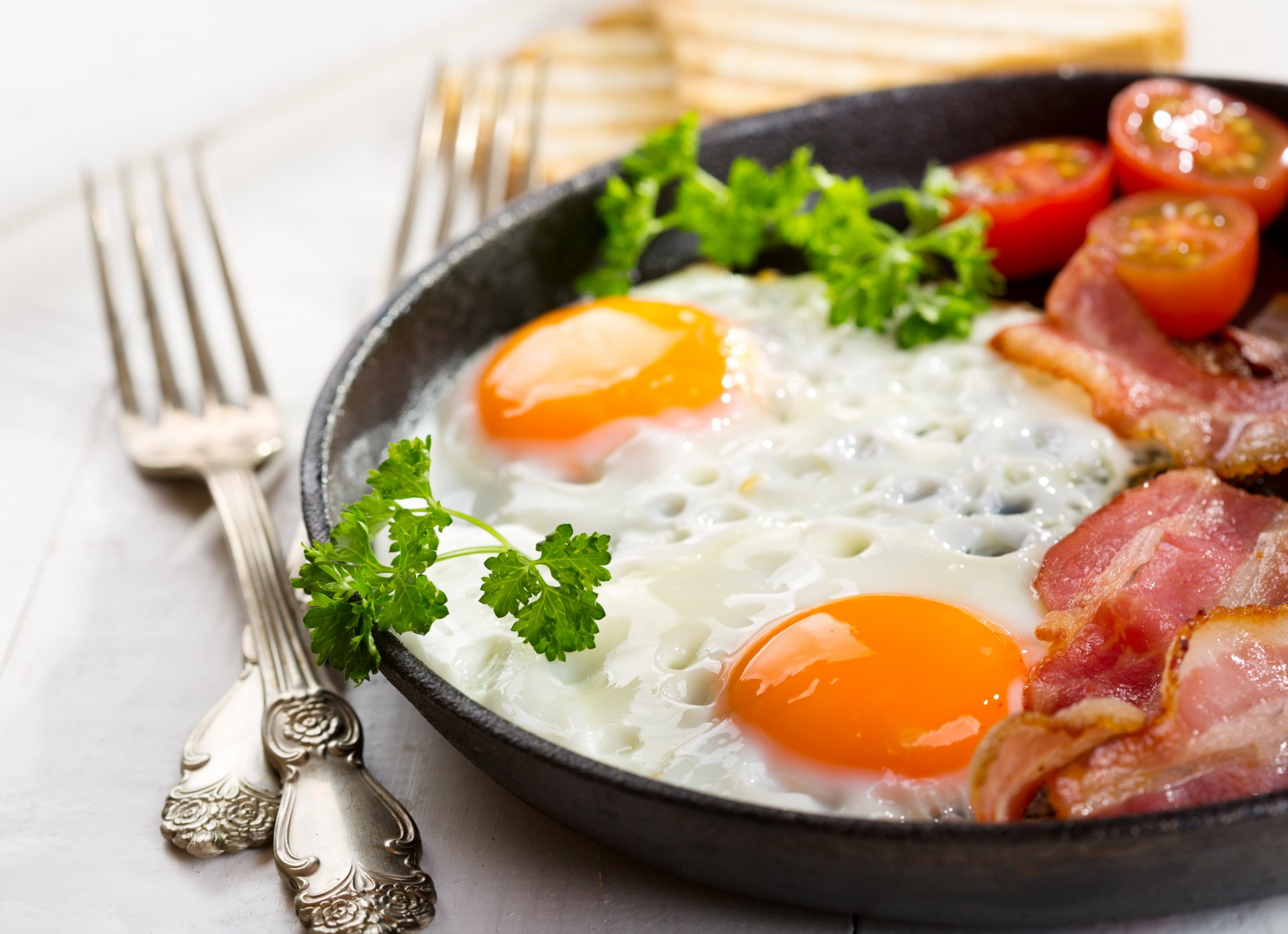 desayuno huevos revueltos tocino tomates perejil comida