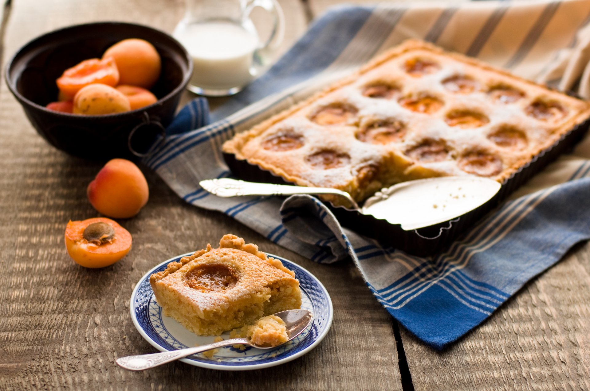 pastel albaricoques postre comida toalla