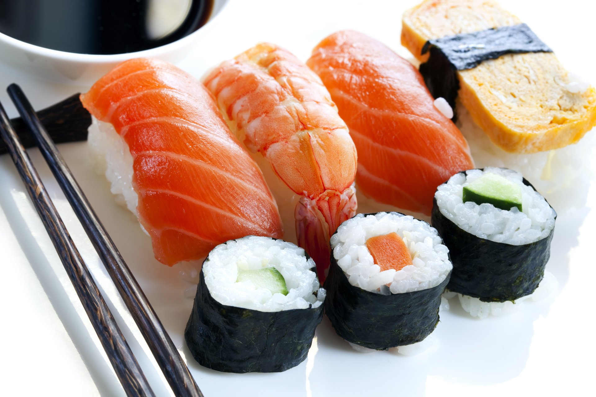 ushi japan japan food land rolls sashimi japanese food seafood red fish salmon shrimp tiger prawns slices figure tofu stick