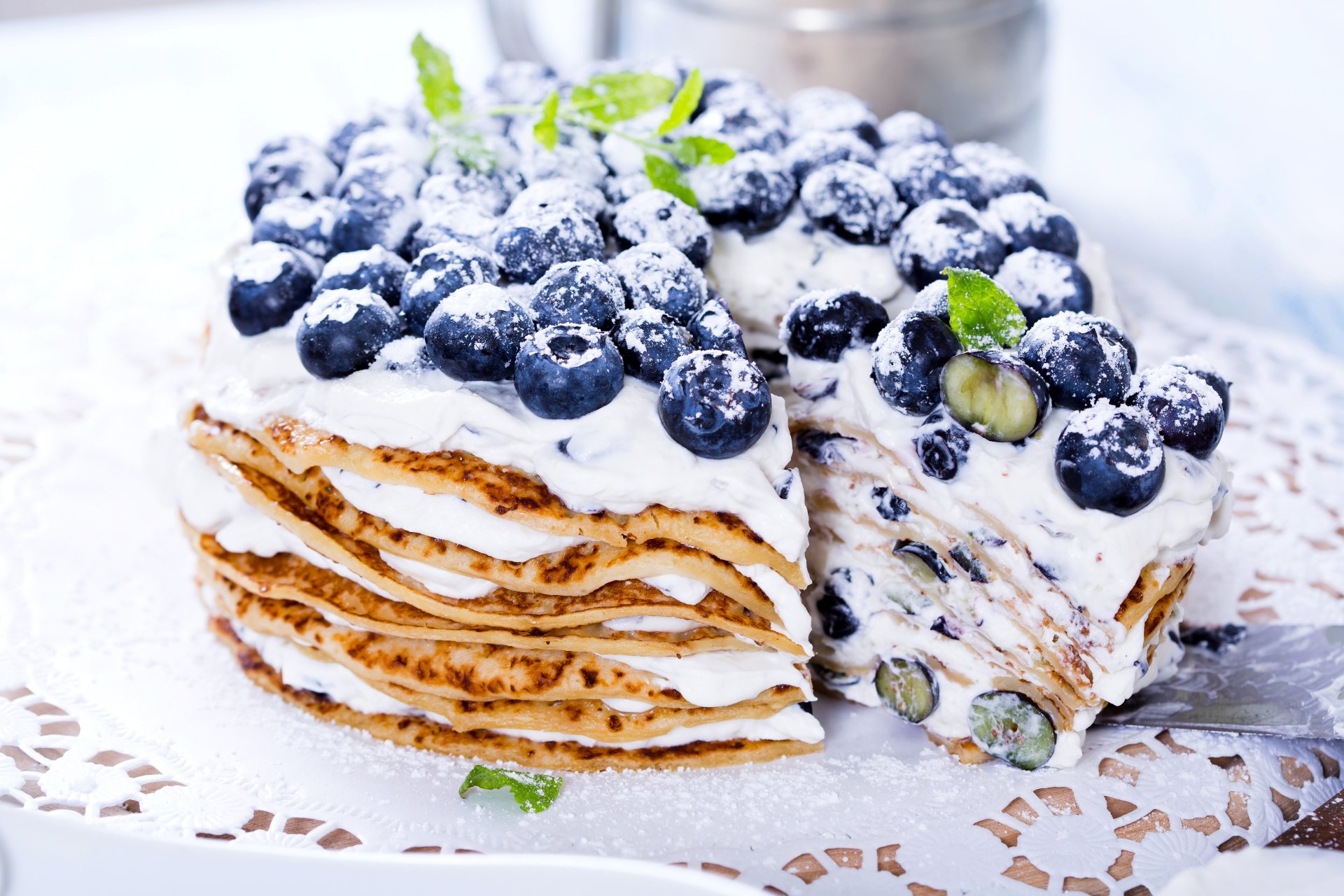 cake pancakes berries blueberries blueberries grapes cream sweets sweets dessert