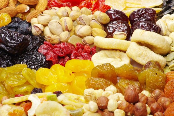 Assorted dried fruits and nuts are healthy food