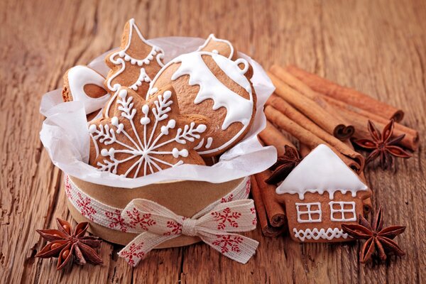 Christmas decorations made of gingerbread dough