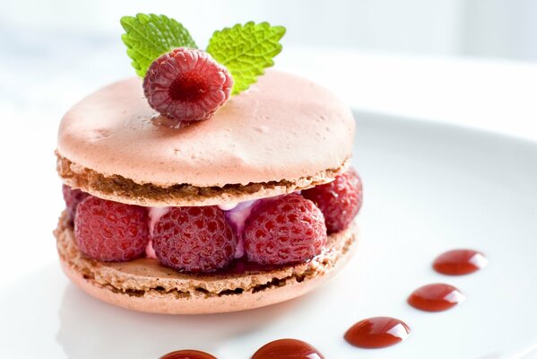 Macaron rose aux framboises rouges